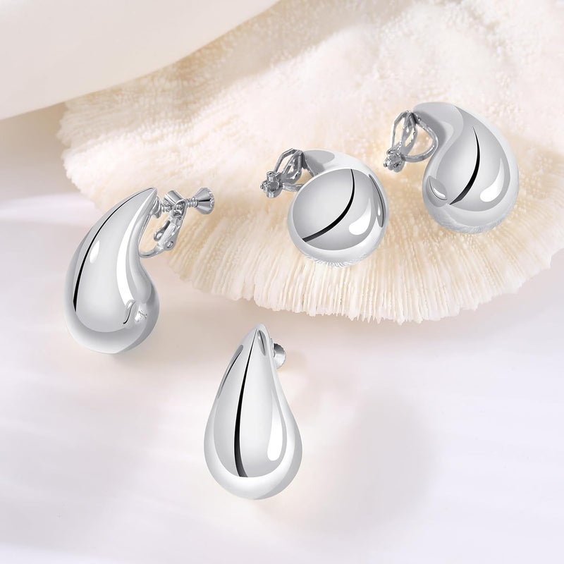 NVWAROCK Store Gold Drop Clip On Earrings Dupes Teardrop Chunky Non Pierced Earring 14K Real Gold Plated Hypoallergenic Lightweight Earrings for Women（Gold and Silver） - Image 5